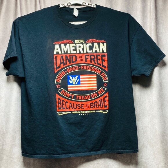 100% American Land Of The Free Patriotic T-Shirt 3XL Freedom Strength Tee Black - Picture 11 of 11